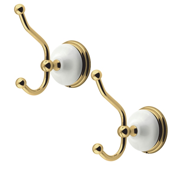 Victorian 2-Piece Robe Hook, Polished Brass